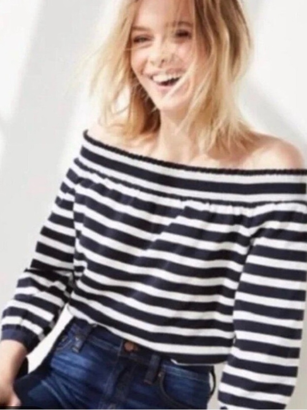 J. Crew Navy & White Striped Off-Shoulder Top